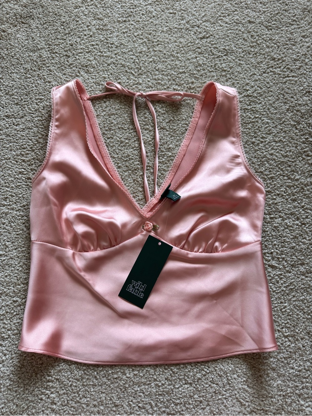 wild fable Rose Pink Satin V-Neck Tie-Back Cami